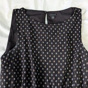 Ann Taylor Pleated Midi Dress Womens 14 Black Floral Sleeveless Romantic Flowy